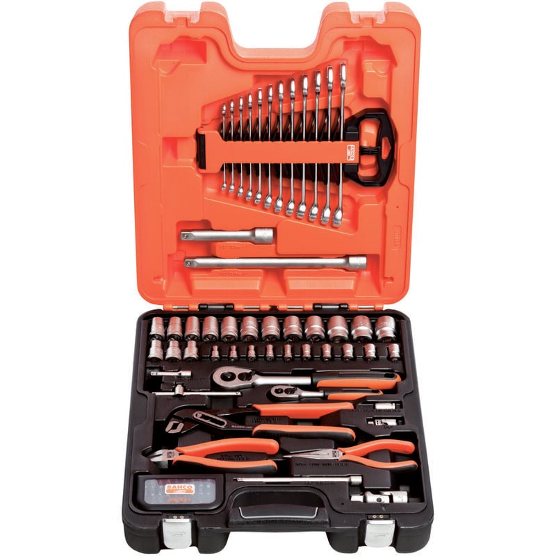 Jeu de clés à douille 81 pcs. 1/4' +1/2' avec jeu de clés mixtes + pinces - Bahco