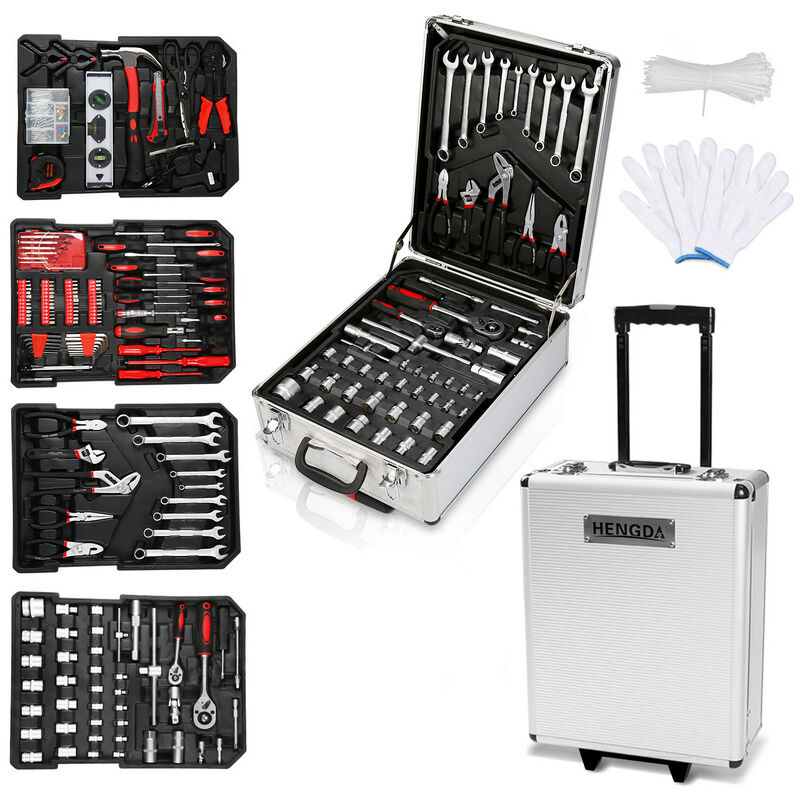 Mallette à outils à roulettes 1031 pièces avec clé à cliquet et tournevis, 4 couches avec roulettes 52 x 35 x 20 cm