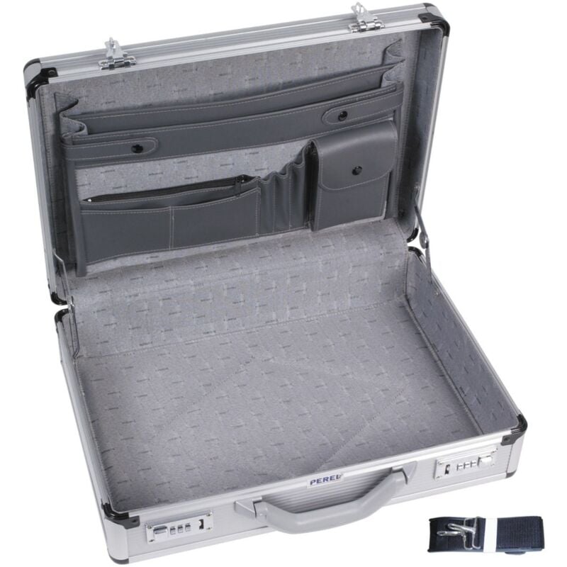 Perel - Attaché-case pour ordinateur portable et documents A4, avec 2 serrures à combinaison, bandoulière et coins renforcés, parfait pour un usage