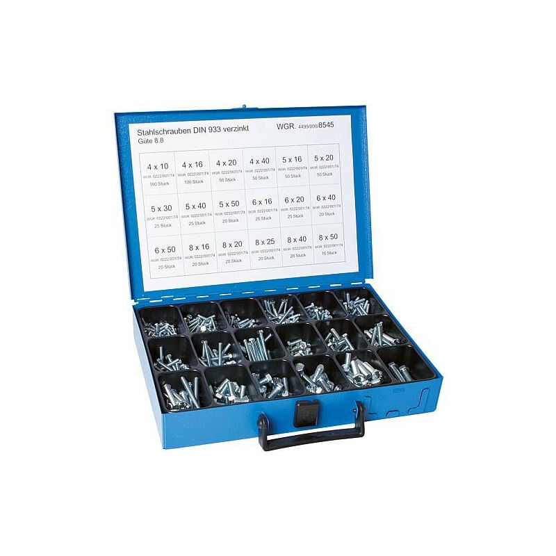 Mallette d'assortiment compose de Vis a tete hexagonale din 933 8.8 galvanisées