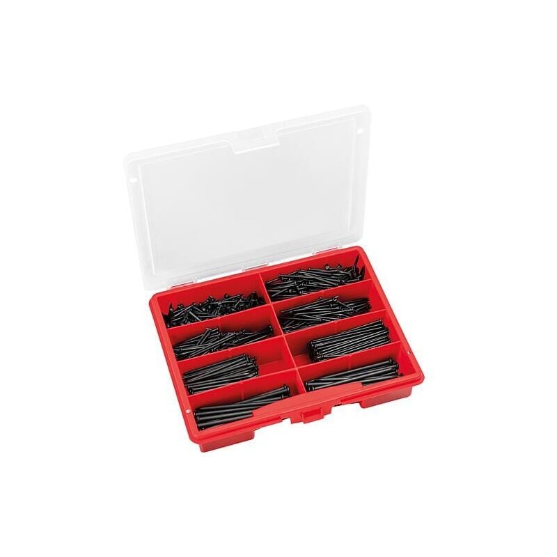 Mallette d'assortiment de clous en acier bleui, 850 pièces