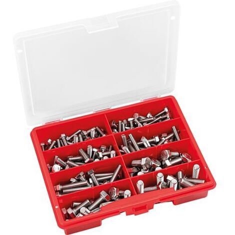 Mallette d’assortiment de vis à tête hexagonale DIN933 inox A2, 157 pièces