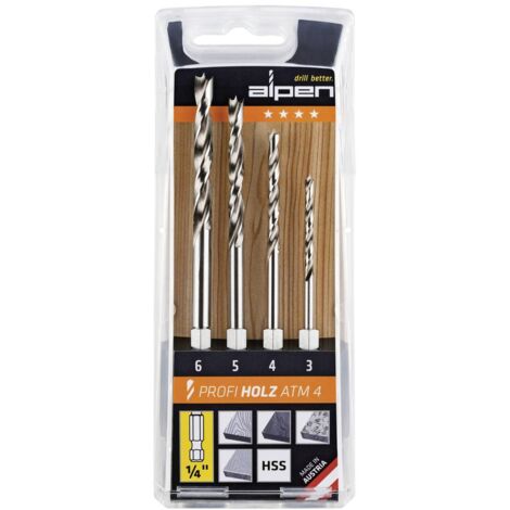 Mallette de forets à bois hexagonale Alpen 4 pièces