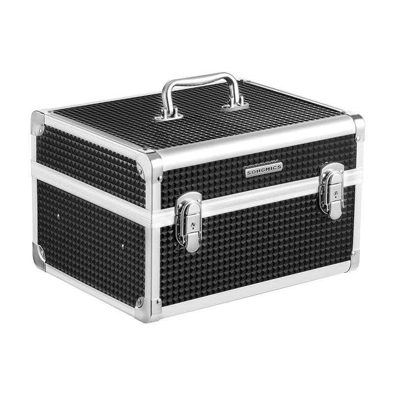 Mallette de Maquillage, Boîte à cosmétique verrouillable, Organisateur de Voyage, pour coiffeurs, maquilleurs, avec Plateau Amovible, Noir