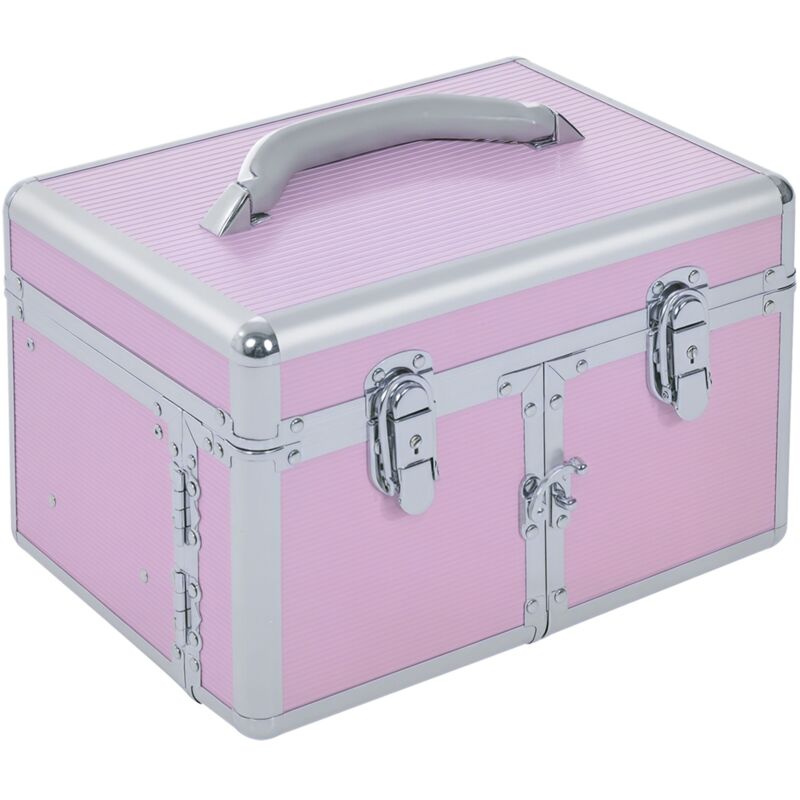 Mallette de maquillage cosmétique vanity beauté nombreux compartiments alu. rose