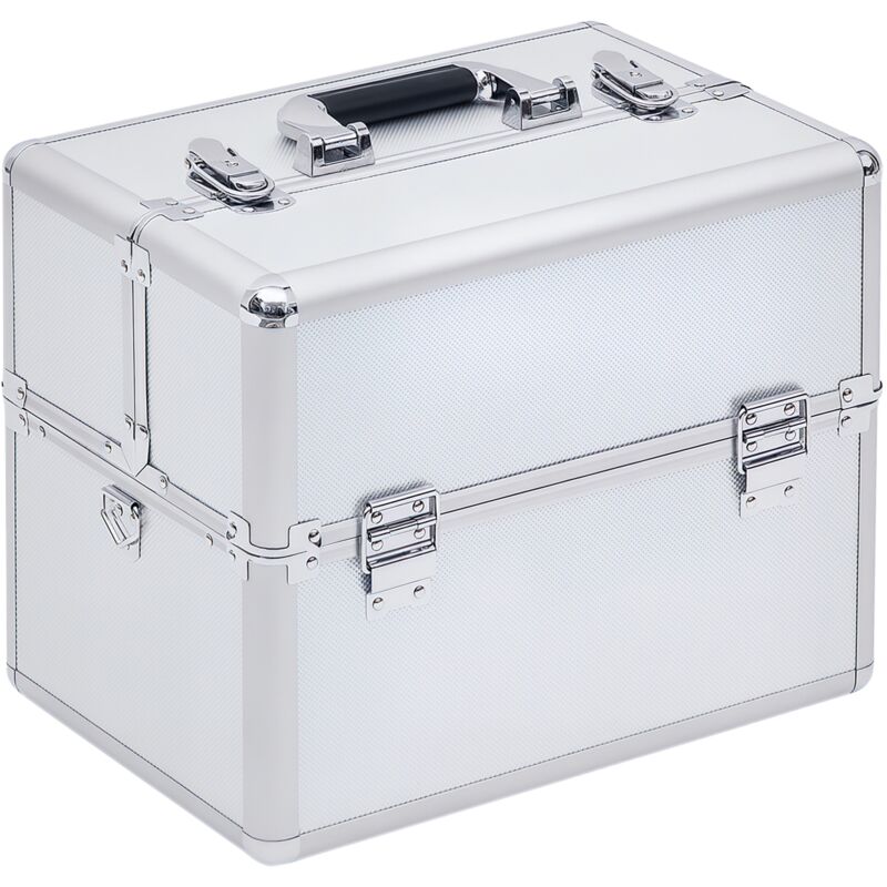 Mallette maquillage verrouillable valise maquillage 3 niveaux 36,5 x 24 x 29 cm 2 clés alliage alu ABS argent