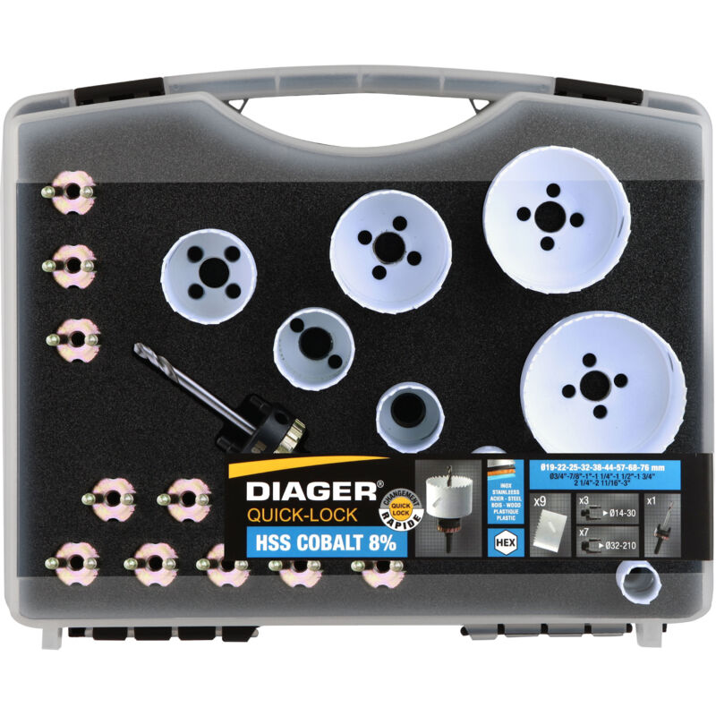 DIAGER Mallette scie cloche PRO Quick Lock 9 pcs Sp&eacute;cial Maintenance