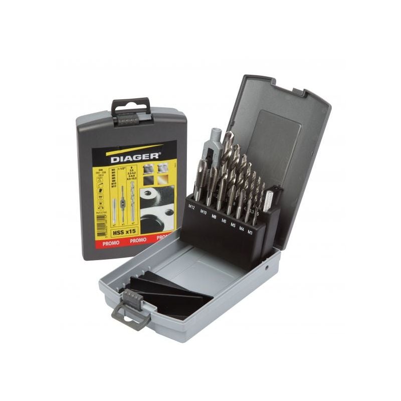 Diager - Mallette tarauds et forêts 15 pièces