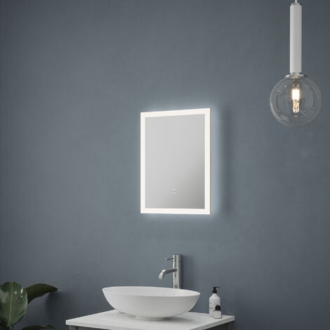 Malmo LED Mirror with Shaver Socket - 390 x 500 x 54mm IP44 Rated Diffused Border Natural White 4000K Demister