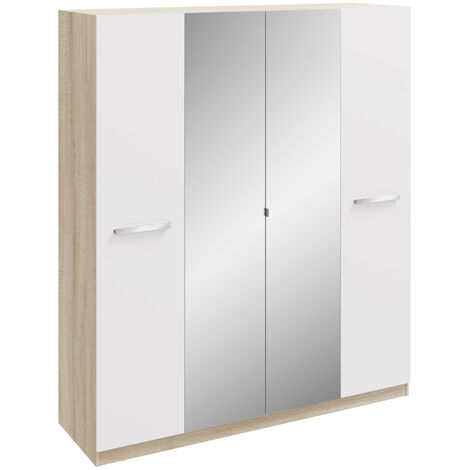 Malmo Oak & White High Gloss 2, 3 & 4 Door Mirrored Wardrobe#4 Door
