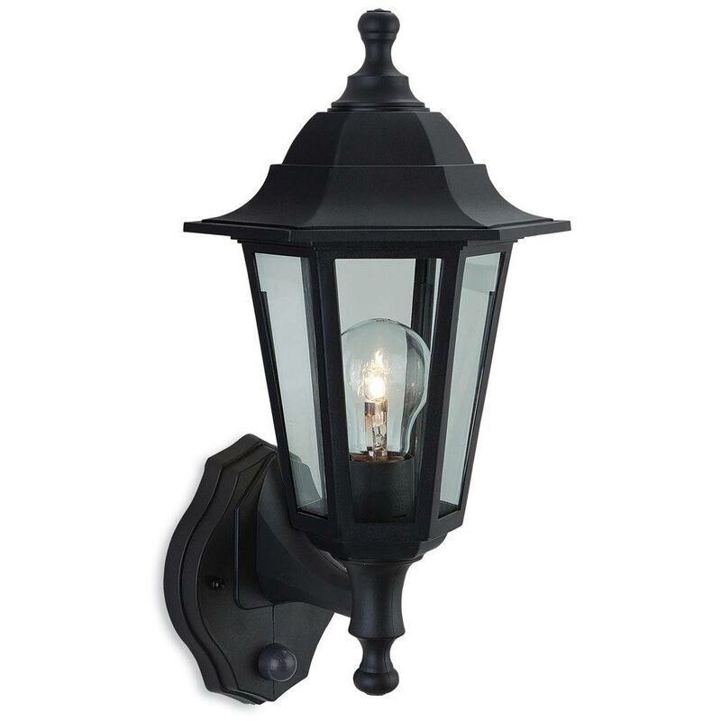 Malmo - 1 Light Outdoor Wall Lantern - Uplight With Pir Black Resin IP44, E27 - Firstlight