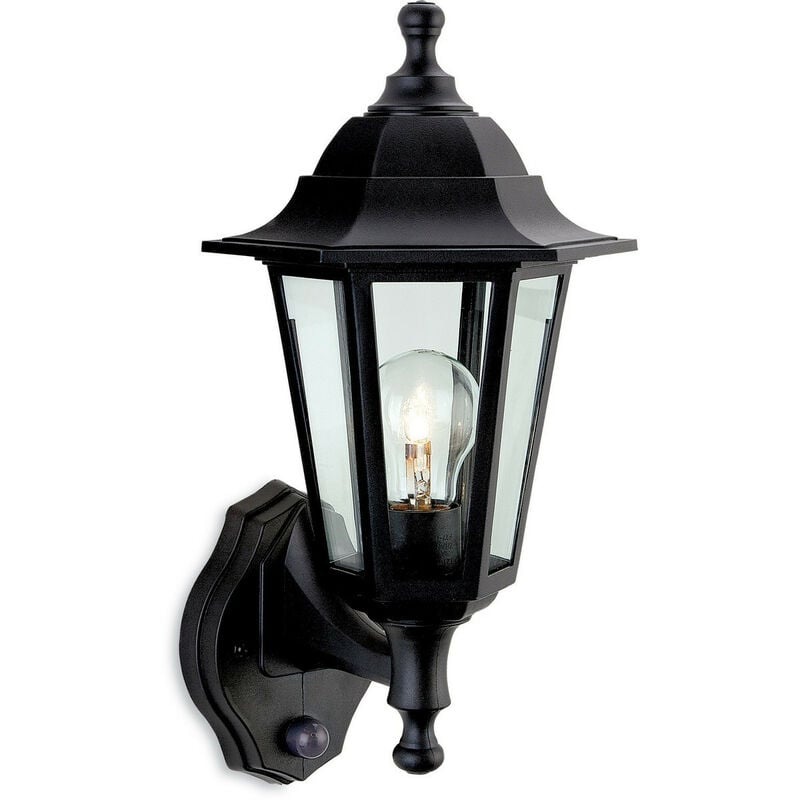 Firstlight Malmo - 1 Light Outdoor Wall Lantern - Uplight With Pir Black Resin IP44, E27