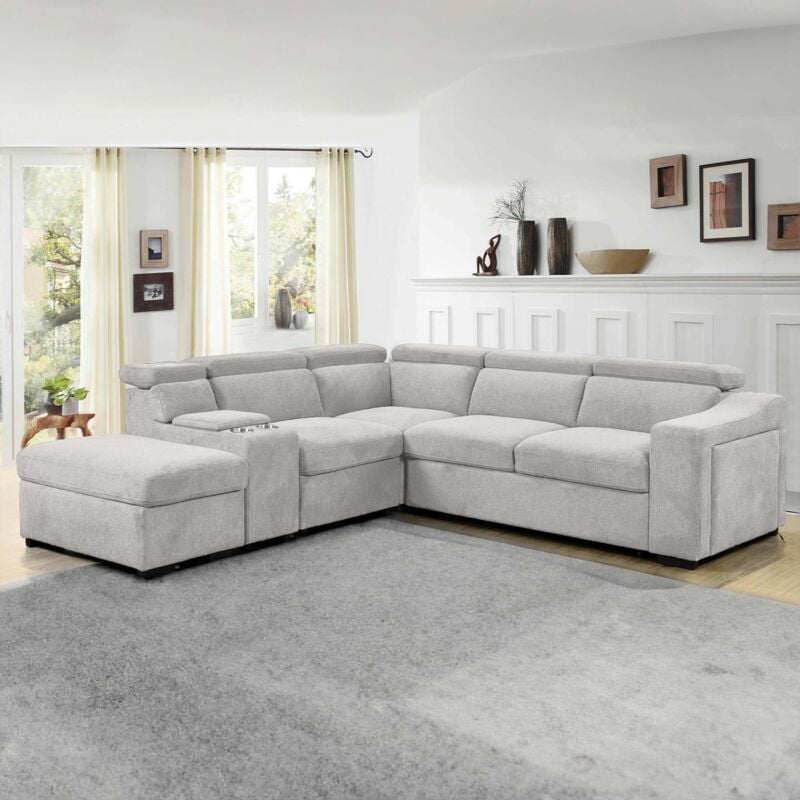 Mobilier Deco - malone xl - Canapé d'angle convertible avec coffre en tissu beige - Angle gauche