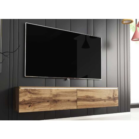 MALORIE - Meuble TV contemporain en chêne avec LED 2 portes MALORIE - 140 cm