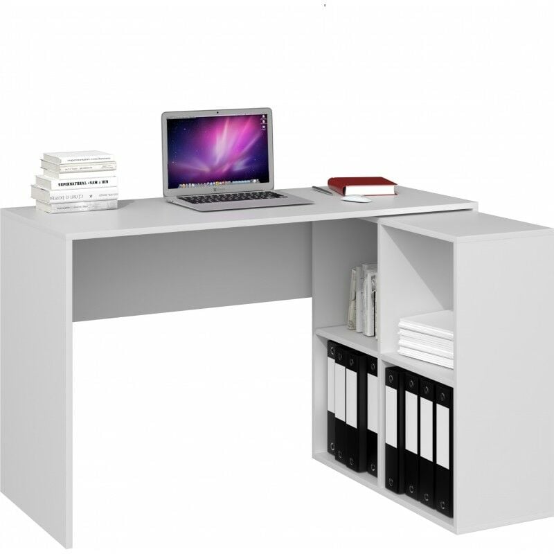 Hucoco - malox - Bureau informatique d'angle 2en1 - Bibliothèque Meuble de rangement 4 niches - Table ordinateur multi-rangements Blanc