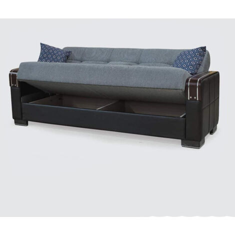 Malta Grey 3 Seater Ottoman Storage Sofa Bed with Cushions