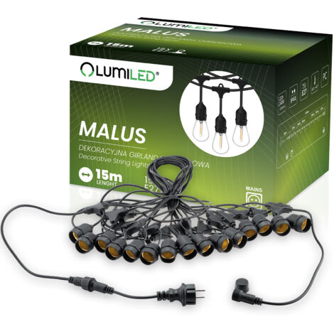 MALUS Lichterkette für den Außenbereich, 15 m, 15 x E27 LUMILED