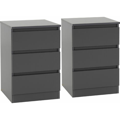 Malvern 3 Drawer Bedside (PAIR) - L40 x W40 x H60 cm - Grey