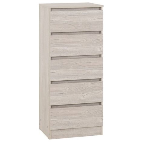 Malvern 5 Drawer Narrow Chest - L40 x W48 x H114 cm - Urban Snow
