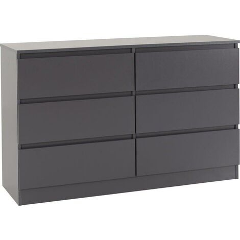 Malvern 6 Drawer Chest - L40 x W121.5 x H77 cm - Grey