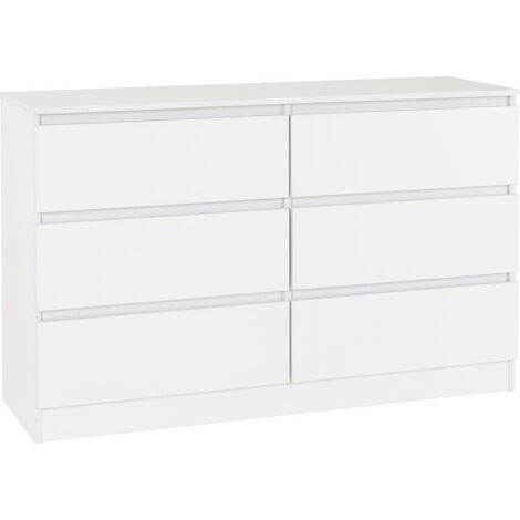 Malvern 6 Drawer Chest - L40 x W121.5 x H77 cm - White