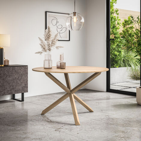Malvern Round Dining Table Oak Effect Table Top w Solid Oak Legs