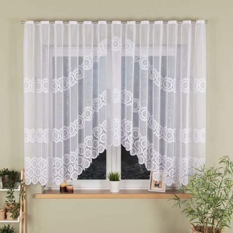 MALWINA - Fertiggardine aus Jacquard mit Schnitt unten - 410x160 cm - weiß