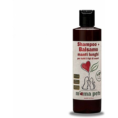 Mama Pets Shampoo e Balsamo 2in1 per Cani e Gatti con Pelo/Manto Lungo, Azione Detergente e Districante, 250 ml