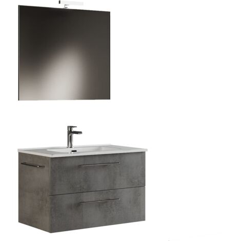 MaMa Store 60-Mobile Bagno Sospeso 60 CM Lavabo, Specchio e Lampada LED, L.62 X P.47 X H.53 cm, Legno, Grigio Cemento, L. 62 X P. 47
