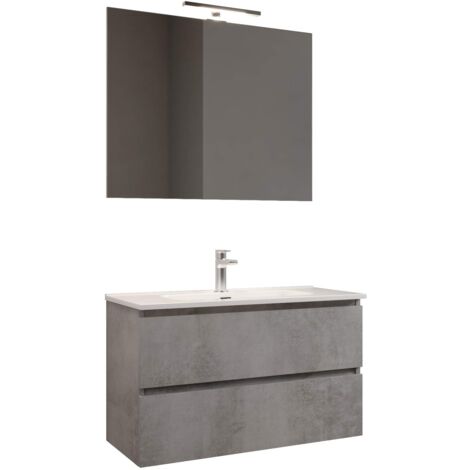 MaMa Store Atena Mobile sospeso con lavabo, specchio e lampada LED, Laminato, Grigio Cemento, L. 81 X P. 47 X H. 53 CM