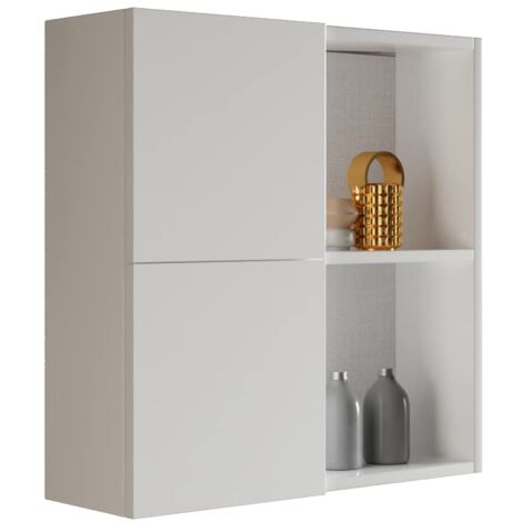 Mama Store Atena Pensile Doppio 2 Ante con vani a Giorno, Bianco Lucido Laccato, L.71 x P.22 x H71 CM