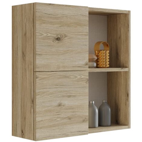 Mama Store Atena Pensile Doppio 2 Ante con vani a Giorno, Quercia Naturale, L.71 x P.22 x H71 CM
