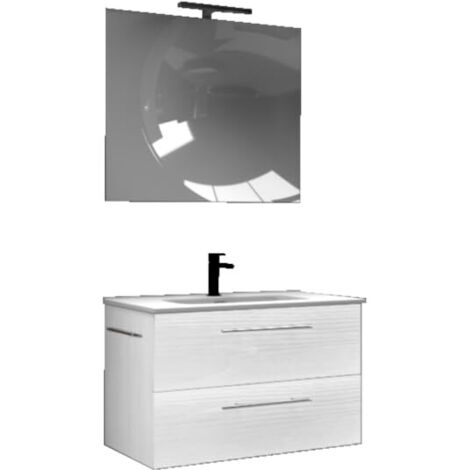MaMa Store ERA 80 - Mobile Bagno Sospeso 80 CM BIANCO ARTICO con Lavabo, Specchio e Lampada LED, L.81 X P.47 X H.53 cm