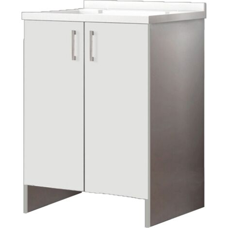 Mama Store Mobile Lavatoio-Lavapanni Kit da Montare in Metacrilato con ASSE in Legno L.60 x P.50 ingegnerizzato Plastica ABS Resina, Bianco Opaco, l. 60 cm x p. 50 cm x h. 86 cm
