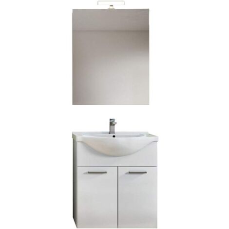MaMa Store SARA 75 Mobile sospeso / a Terra con 2 Ante, lavabo e Lampada, L. 75 cm x P. 50 cm x H. 79 cm, Bianco Lucido Laccato, MDF