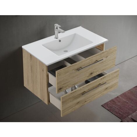 MaMa Store Set Mobile da Bagno Completo in Kit da Montare, Legno, Quercia Naturale, L. 81 X P. 47 X H. 53 CM