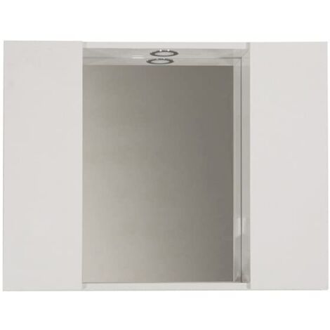 Mama Store SPECCHIERA Bagno con 2 VANI Contenitore e Luce LED-Bianco Lucido Laccato, L. 81 CM X P. 16 CM X H. 60 CM