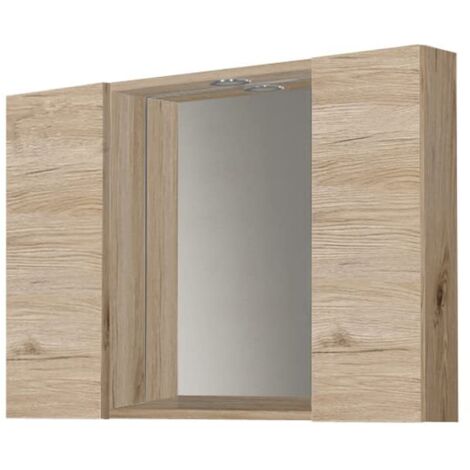 Mama Store SPECCHIERA Bagno con 2 VANI Contenitore e Luce LED-Quercia Naturale, L. 81 CM X P. 16 CM X H. 60 CM