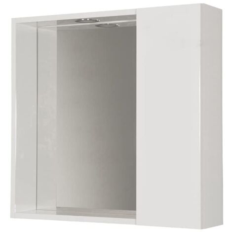 Mama Store SPECCHIERA Bagno con VANO Contenitore e Luce LED-Bianco Lucido Laccato, L. 60 CM X P. 16 CM X H.60 CM