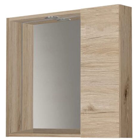 Mama Store SPECCHIERA Bagno con VANO Contenitore e Luce LED-Quercia Naturale, L. 60 CM X P. 16 CM X H.60 CM