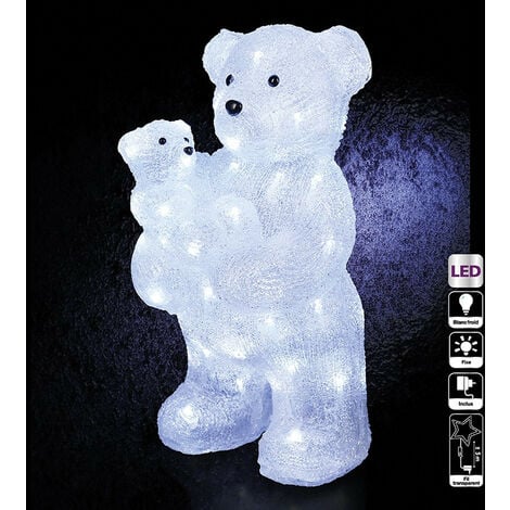 Maman + bébé ours lumineux 56 LED - Blanc froid - Blanc froid