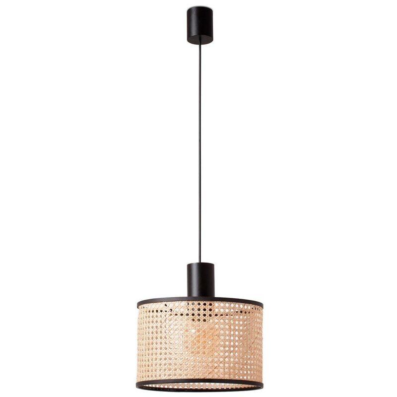 Faro Barcelona - MAMBO Hängelampe schlicht schwarz/rattan ø320