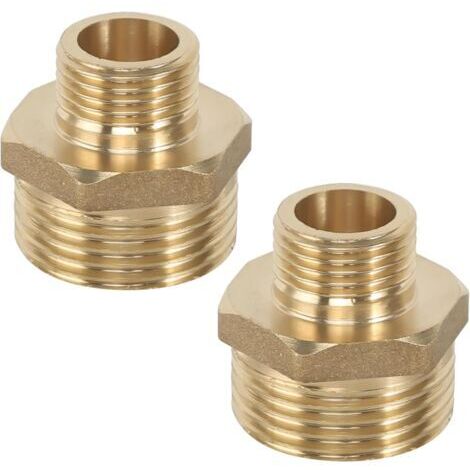 Mamelon Double Réduit 1 Pouce à 1/2 Pouce, 2 Pièces en Laiton Mamelon de Réduction AG/AG Raccord Mâle à Mâle pour Chauffage Installation D'eau Potable Adapté