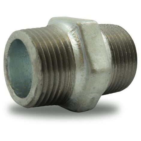MAMELON EN FONTE MALLEABLE MALE/MALE, GALVANISE 1/2
