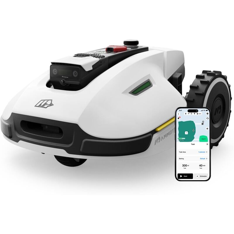 Yuka 1000 Robot tondeuse, NetRTK + ai Vision, Sans fil périmétrique (max. 1600m²), Cartographie Automatique, Pente à 45%, 10 zones de tonte, app