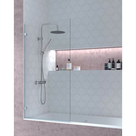 Mampara Bañera Frontal Puerta Abatible  Vidrio Templado 6mm Antical Transparente  Altura 150cm  85cm Perfil Cromo Brillo