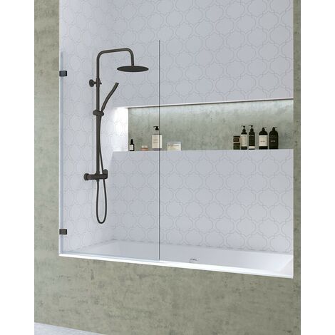 Mampara Bañera Frontal Puerta Abatible  Vidrio Templado 6mm Antical Transparente  Altura 150cm  85cm Perfil Negro Mate