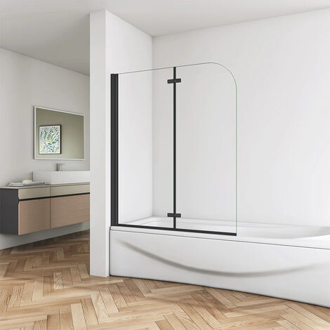 Mampara de Bañera Abatible 2 Hojas Cristal Antical 6mm Plegable Perfil Negro Mate Tamaño:(1180-1200)x1400mm