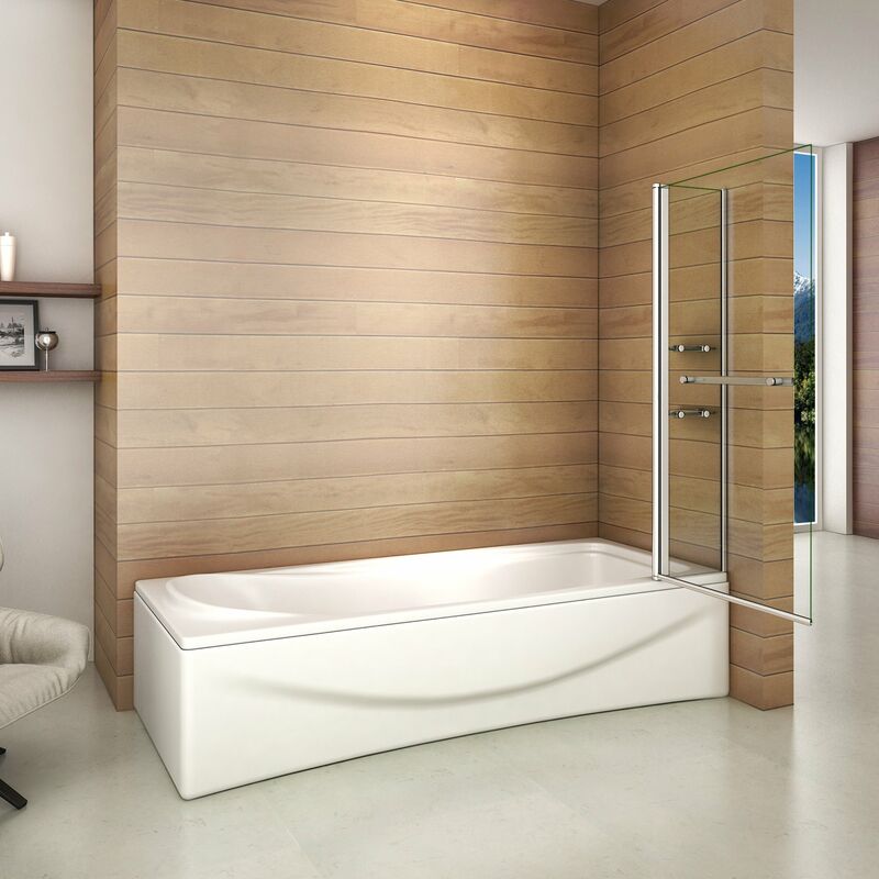 Mamparas de Ba/ñera Biombo Plegable Cristal 6mm 3 veces plegable Antical 130x140cm