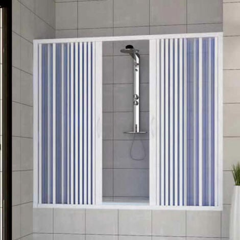 Mampara de bañera pared plegable de pvc apertura central blanco h 150